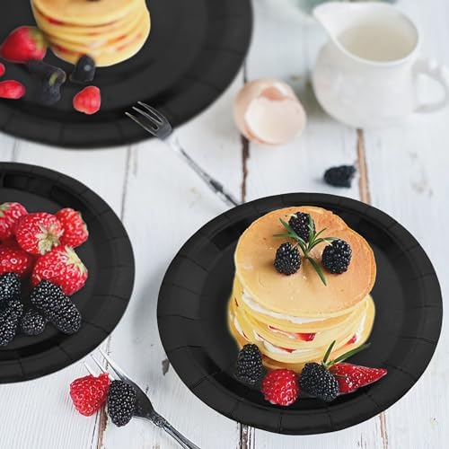 40Pcs Black Disposable Paper Plates Set for Parties and Events