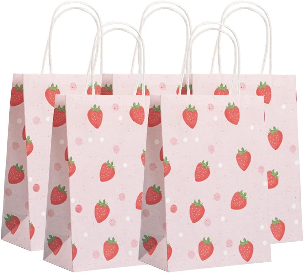 Strawberry Pink Gift Bags 16Pcs with Handles