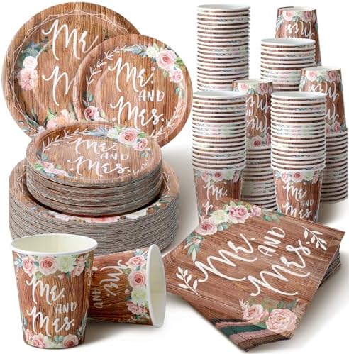 Zhehao 250 Pcs Retro Bridal Shower Tableware Set