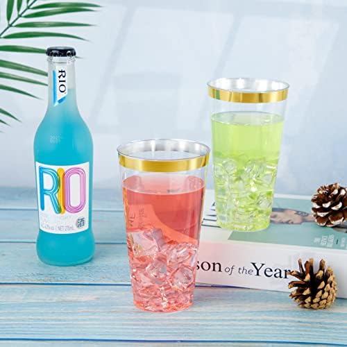 LIYH 100 Pcs 16 Ounce Gold Rim Plastic Cups for Parties