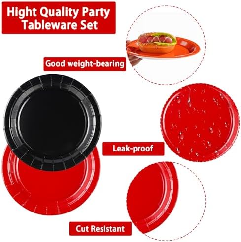 96 Pcs Red and Black Party Plates and Napkins Set