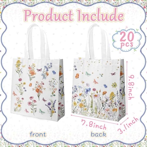 Delaimastor 20pcs Wildflower Gift Bags Reusable Tote Bags with Handles
