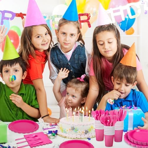175 Pcs Hot Pink Party Plates Napkins Set