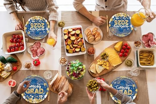 60 PCS Graduation Party Plates Napkins Decor Set Blue Gold
