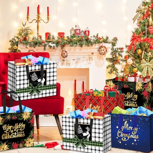 12 Pack Extra Large Christmas Gift Bags with Handles