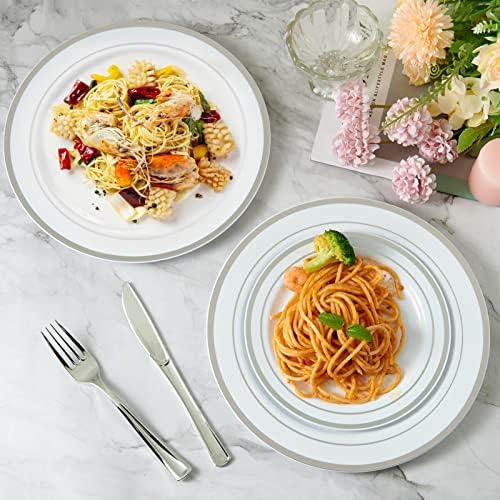 JollyPack 100 Piece Disposable Silver Plates Set
