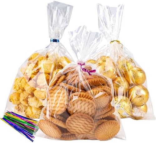 Clear Cellophane Bags with Twist Ties 5x7in 100 Pack