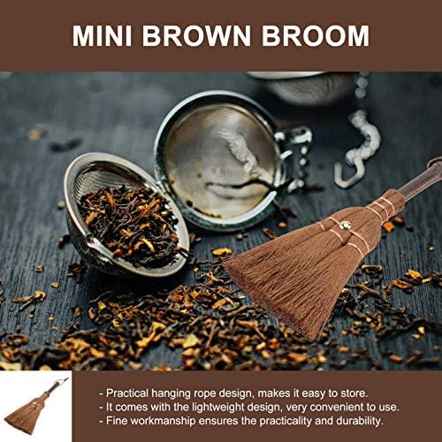 Yardwe Mini Palm Broom for Dining Tables and Countertops Brown 2 Pack