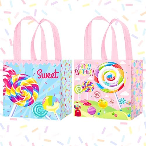 Umoni Candyland Party Goodie Bags 12Pcs Lollipop Treat Tote Bags With Handles