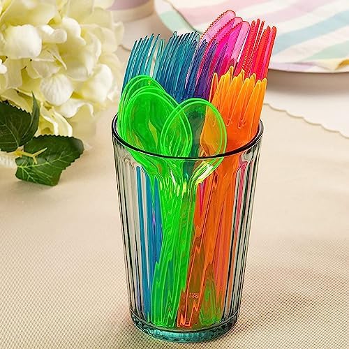 Juvale 216 Piece Rainbow Plastic Cutlery Set for Parties
