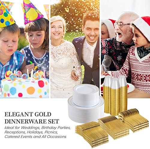 FOCUSLINE 600 Ct Gold Dinnerware Set for 100 Guests