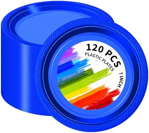 120 PCS Blue Plastic Plates 7 Inch Party Set