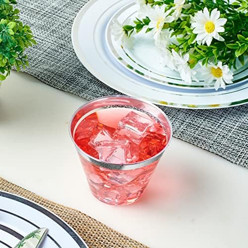 JOLLY CHEF 100 Pack Clear Plastic Cups with Silver Rim