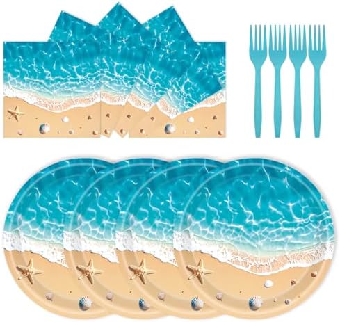 72PCS Ocean Themed Plates and Napkins Set