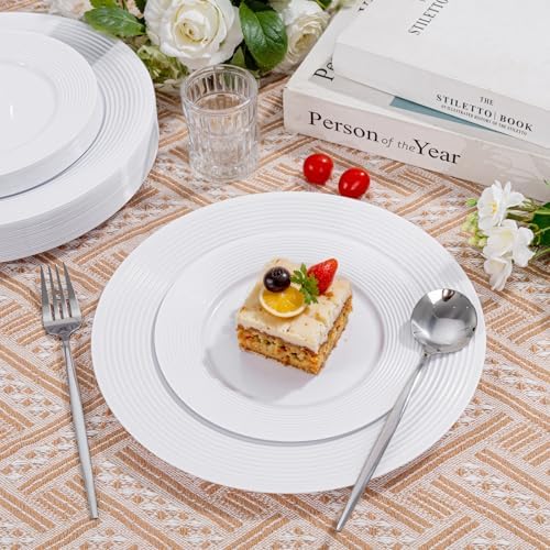 FLOWERCAT 100PCS White Plastic Plates for Parties