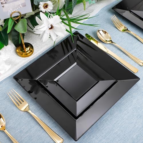 Liacere 100PCS Black Plastic Plates Set