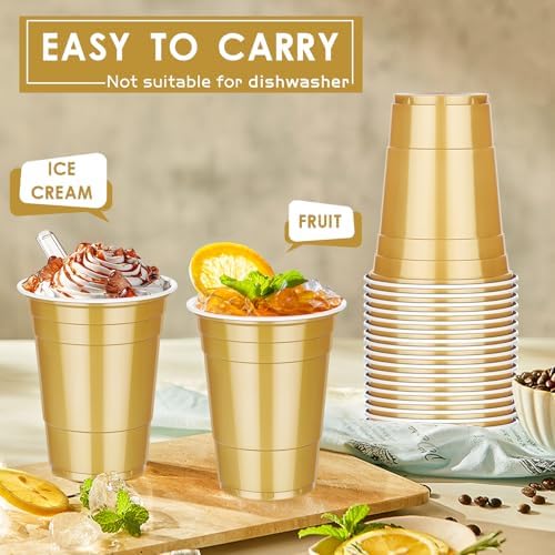 Dualshine 100 Pack 16 Oz Gold Plastic Cups for Parties