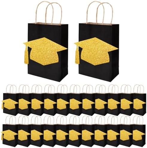 FYSUIMU 24Pcs Glitter Gold Graduation Gift Bags with Handle