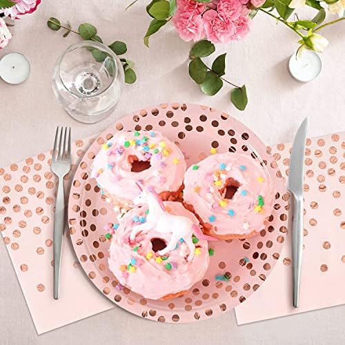 CENLBJ Pink and Rose Gold Paper Plates 50 Pack