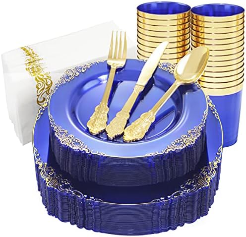 Nervure 175PCS Clear Blue Plastic Plates Set