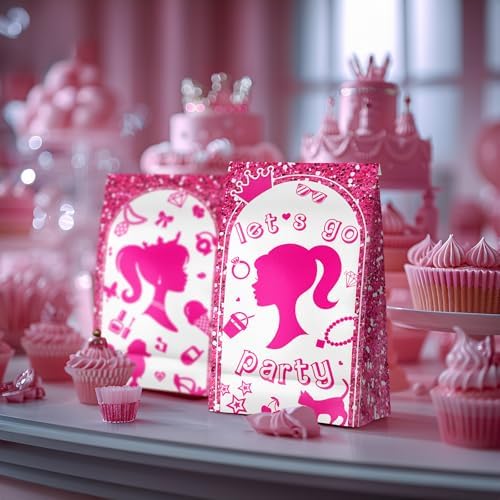 24 Pcs Pink Goodie Bags with Stickers for Girls