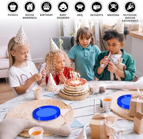 120 PCS Blue Plastic Plates 7 Inch Party Set