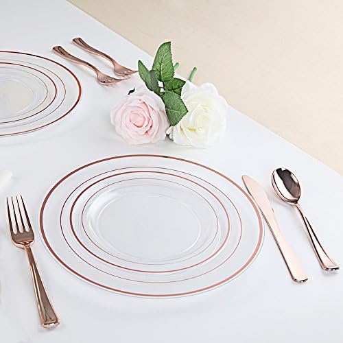I00000 60 Pcs Rose Gold Plastic Plates Set
