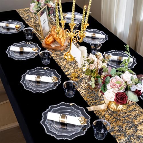COLOSUS 350pcs Clear Plastic Plates Party Dinnerware Set