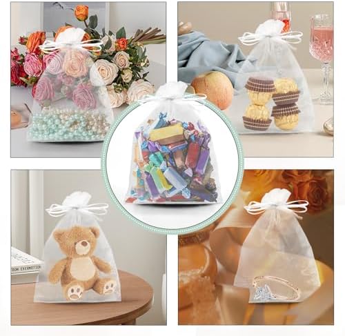 100PCS White Organza Gift Bags 5x7 Inch