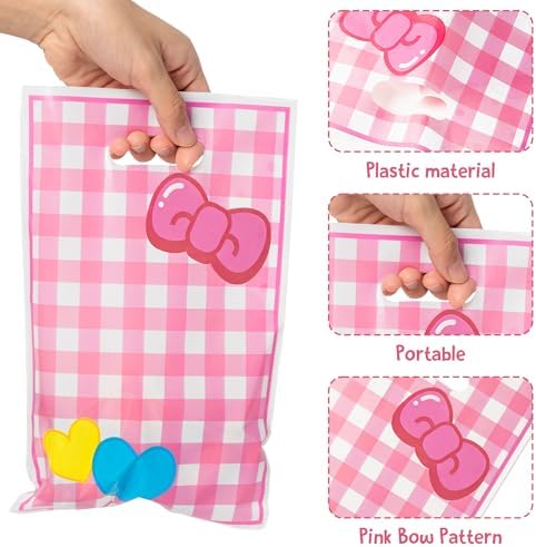 50Pcs Pink Cat Party Favor Bags with Handles