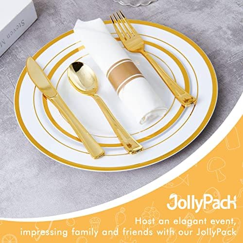 JollyPack 100 Piece Gold Plastic Party Plates