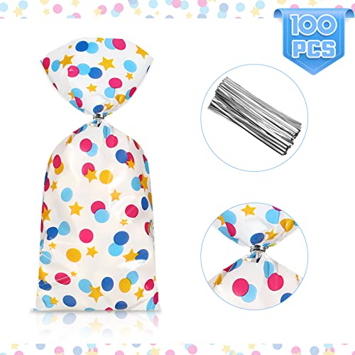 Pajean 100 Pcs Cellophane Treat Bags with Twist Ties