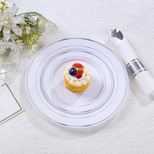 DaYammi 350PCS Silver Plastic Dinnerware Set for 50 Guests