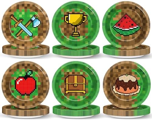 60Pcs Pixel Themed 7 Inch Party Plates for Gaming Events
