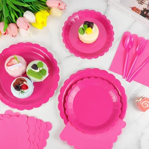 175 Pcs Hot Pink Party Plates Napkins Set