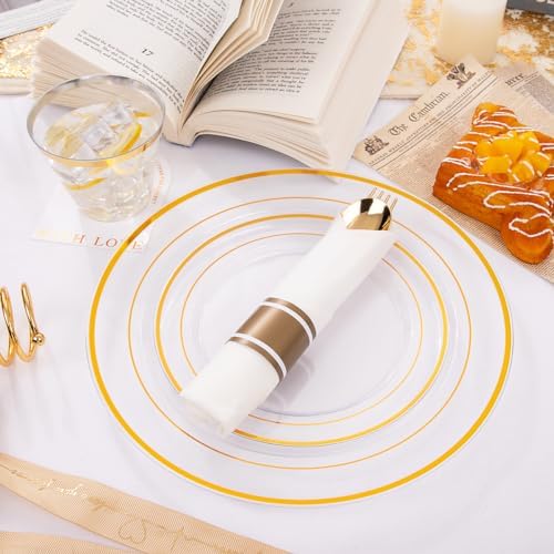 DaYammi 350PCS Clear Gold Disposable Dinnerware Set for 50 Guests