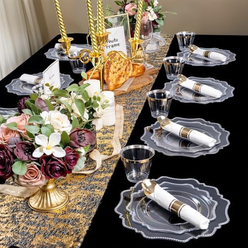 COLOSUS 350pcs Clear Plastic Plates Party Dinnerware Set