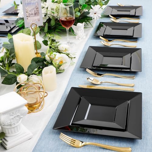 Liacere 100PCS Black Plastic Plates Set