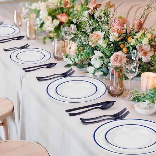 350PCS Blue and Clear Plastic Dinnerware Set for 50 Guests