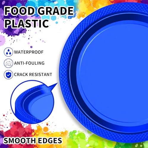 120 PCS Blue Plastic Plates 7 Inch Party Set