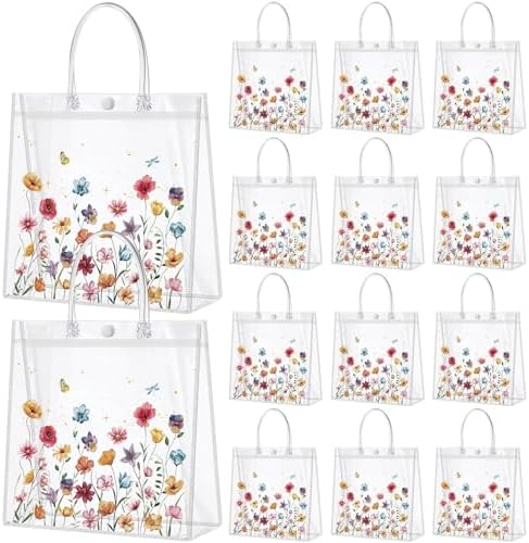 Kacctyen 24 Pcs Wildflower Clear Gift Bags with Handles