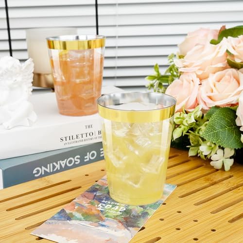I00000 60PCS Gold Plastic Cups 10 oz Clear Disposable