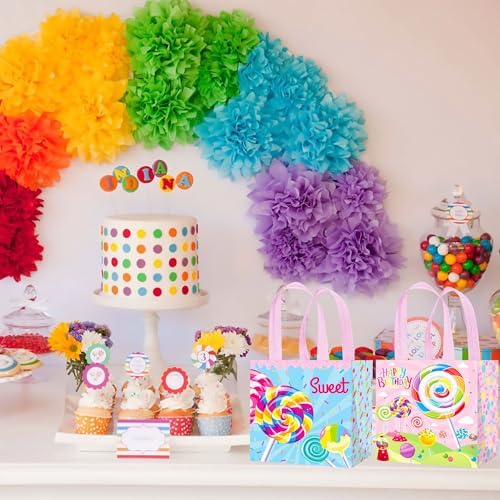 Umoni Candyland Party Goodie Bags 12Pcs Lollipop Treat Tote Bags With Handles