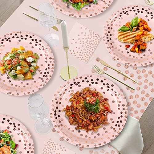 CENLBJ Pink and Rose Gold Paper Plates 50 Pack