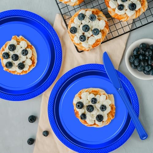 120 PCS Blue Plastic Plates 7 Inch Party Set