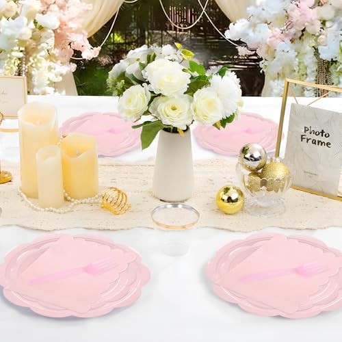 96 Pcs Pink Paper Plates and Napkins Set for 24 Guests
