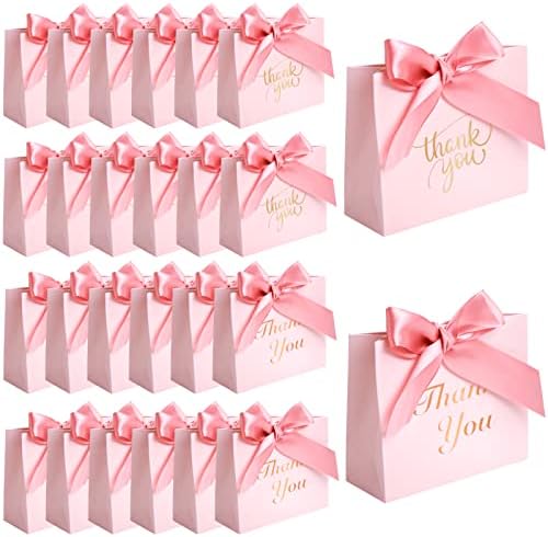 VGOODALL 24PCS Pink Thank You Gift Bags with Bow Ribbon