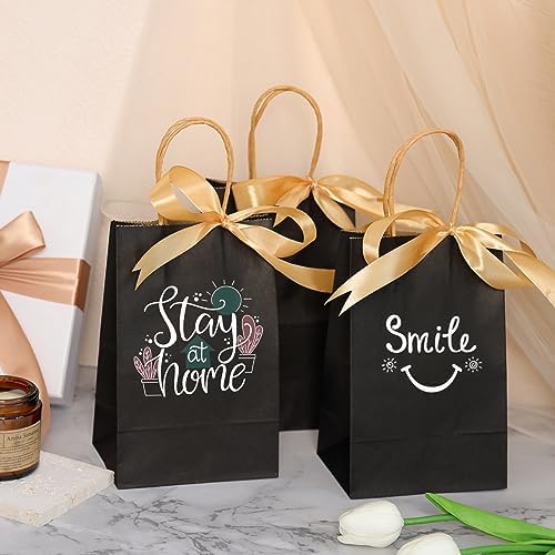 Moretoes 25pcs Black Kraft Gift Bags with Handles