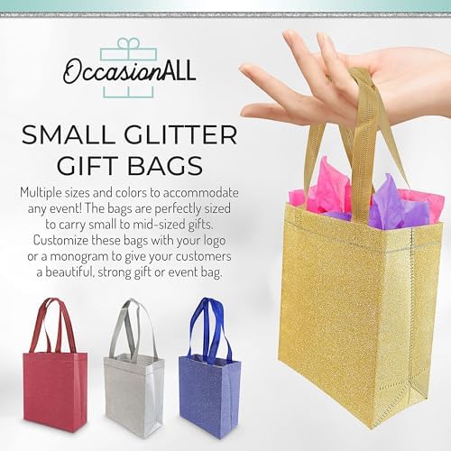 OccasionALL Gold Gift Bags 12 Pack with Handles