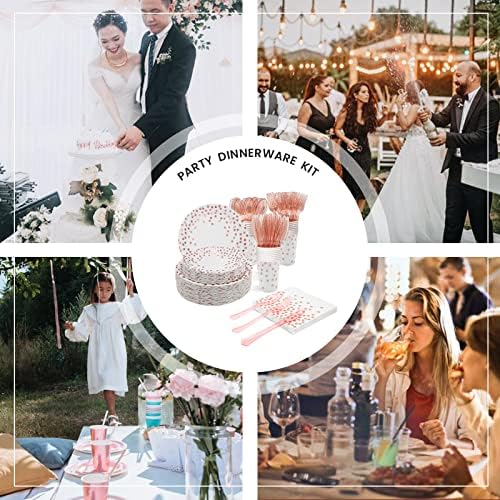 AIRE 175Pcs White Rose Gold Paper Plates Dinnerware Set for 25 Guests